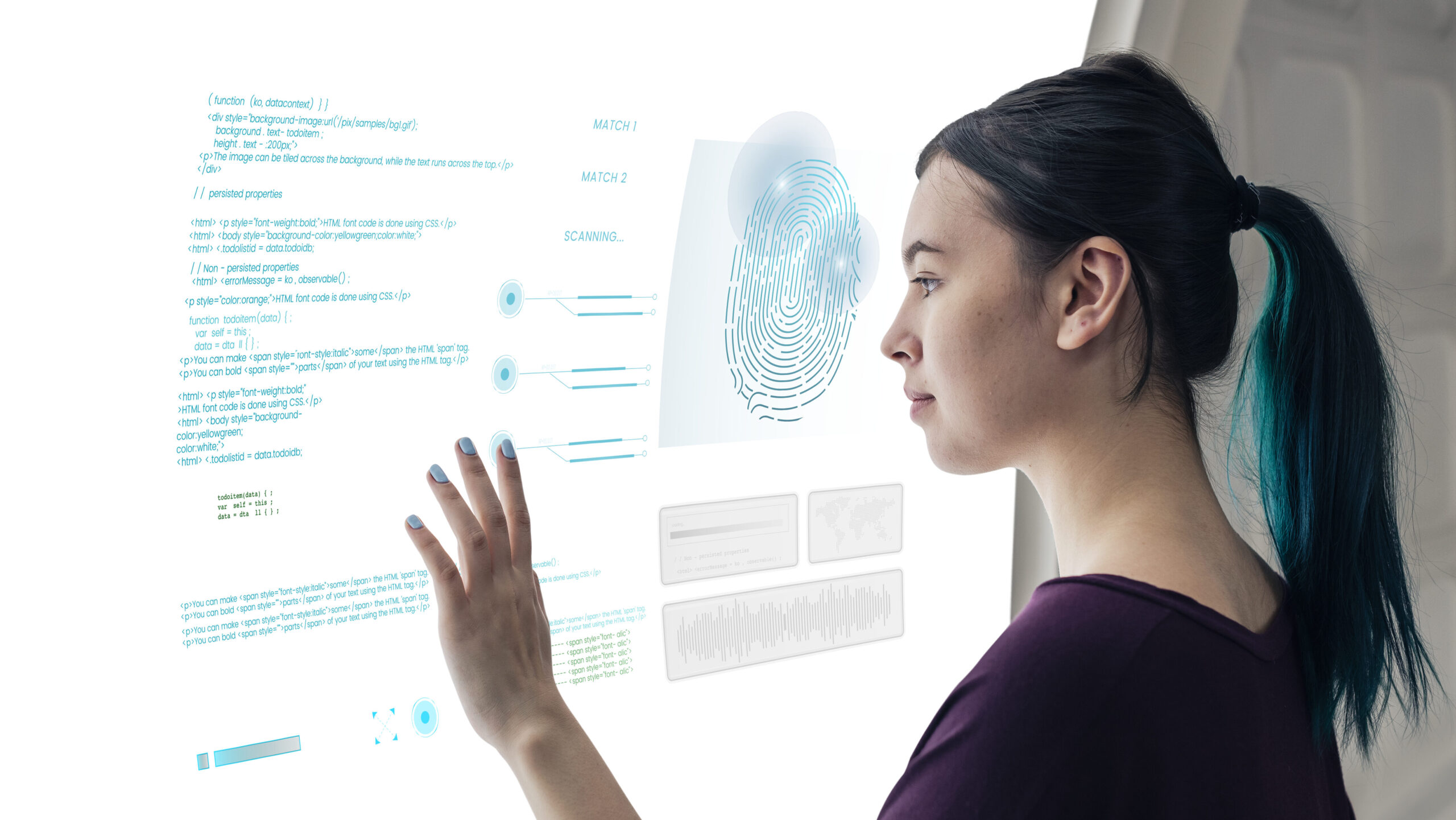 Girl coding on a interactive screen