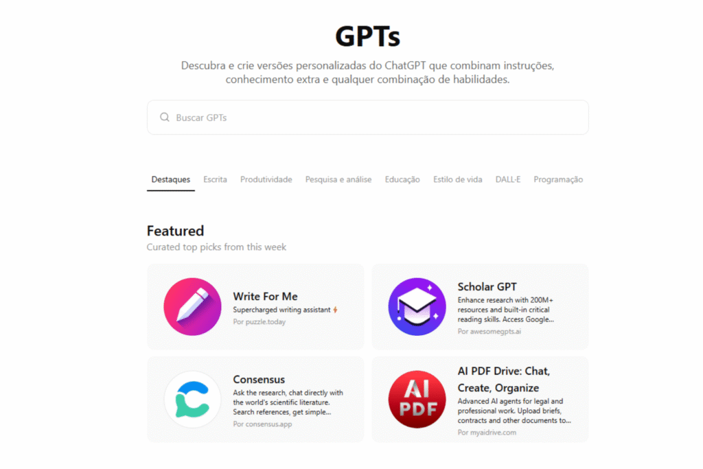 1. Acesse a área “Explore GPTs”