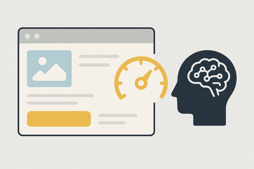 Representación visual de una aplicación No Code siendo depurada por IA, destacando la velocidad de carga.